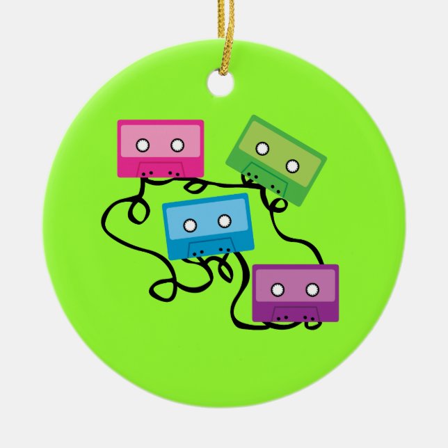 Colourful Cassette Tapes Ceramic Ornament (Front)