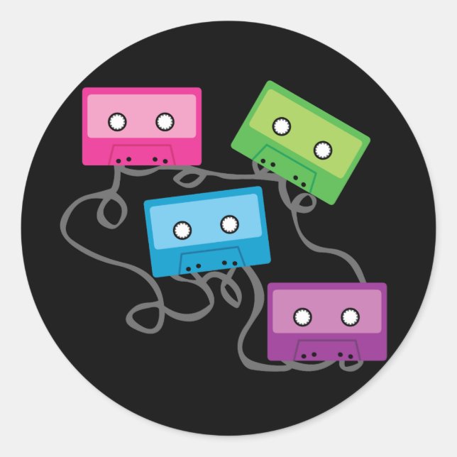 Colourful Cassette Tapes Classic Round Sticker (Front)