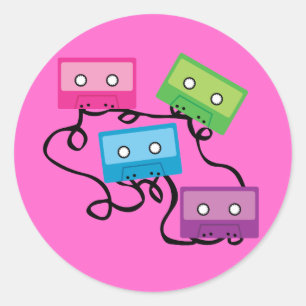 Colourful Cassette Tapes Classic Round Sticker
