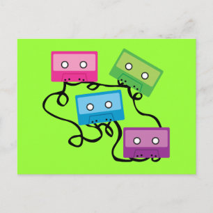 Colourful Cassette Tapes Postcard