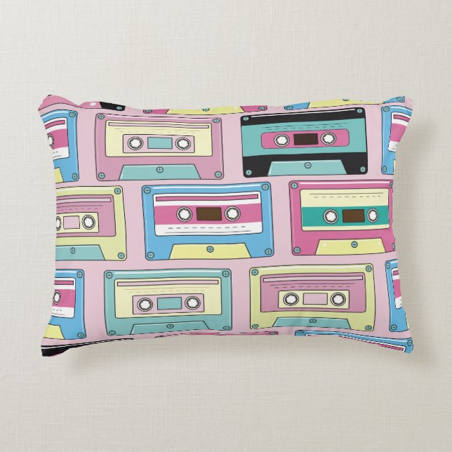 Colourful cassettes, pink background pattern. accent pillow (Front)