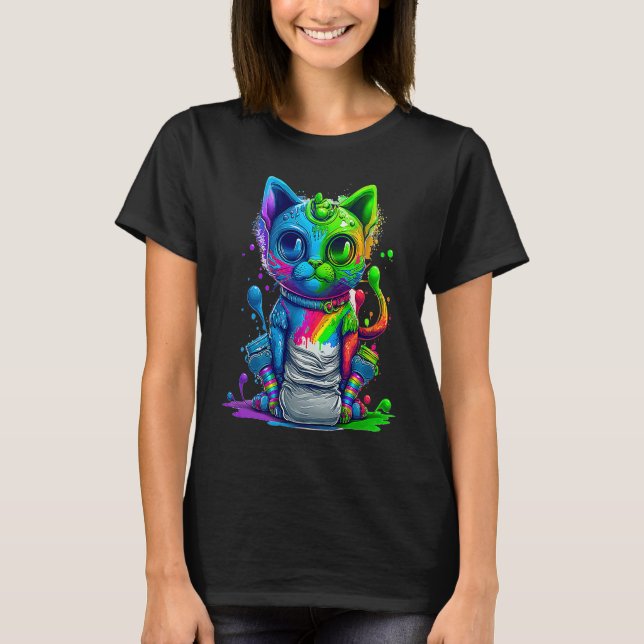 Colourful Cat 3D Abstract Vector Cat T-Shirt (Front)
