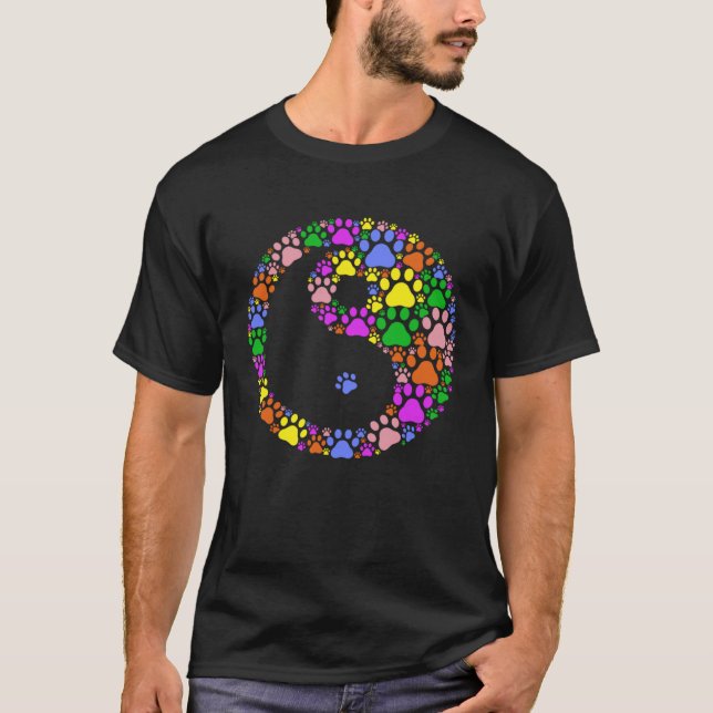 Colourful cat and dog paw prints  Yin Yang T-Shirt