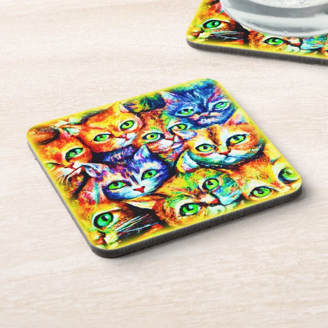 Colourful Cat and kitten Pattern. Buy Now Coaster (Left Side)