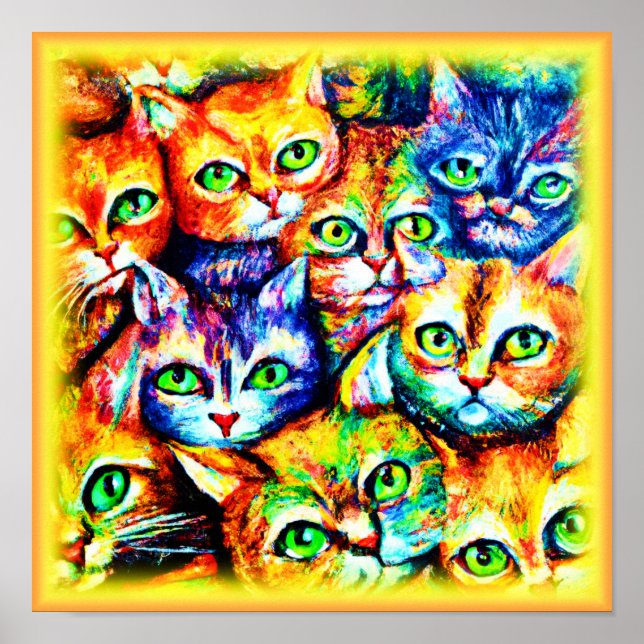 Colourful Cat and kitten Pattern. Buy Now Poster (Front)