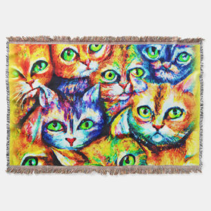 Colourful Cat and kitten Pattern. Buy Now Throw Blanket