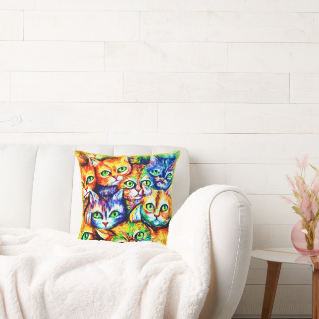 Colourful Cat and kitten Pattern. Buy Now Throw Pillow (Couch)