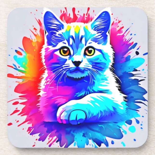 Colourful Cat Art Coaster (Front)