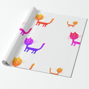 Colourful Cat Art Drawings Wrapping Paper