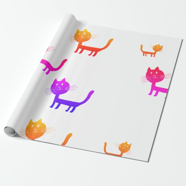 Colourful Cat Art Drawings Wrapping Paper (Unrolled)