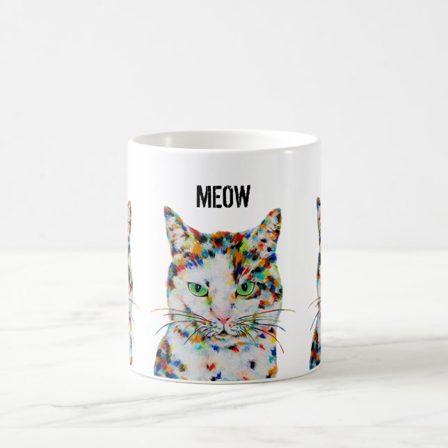 Colourful Cat Art Meow Mug (Center)