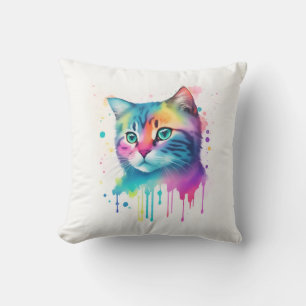 Colourful cat art throw pillow