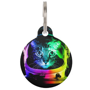 Colourful cat astronaut pet tag