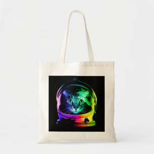 Colourful cat astronaut tote bag