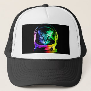 Colourful cat astronaut trucker hat