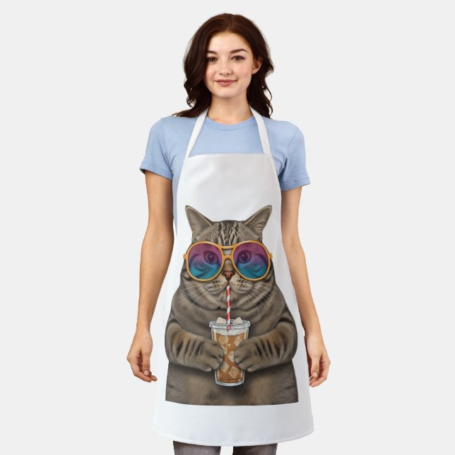 Colourful Cat Barista Apron – Cute Coffee Lover Gi (Worn)