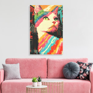 Colourful Cat - Bold Abstract Art Canvas Print
