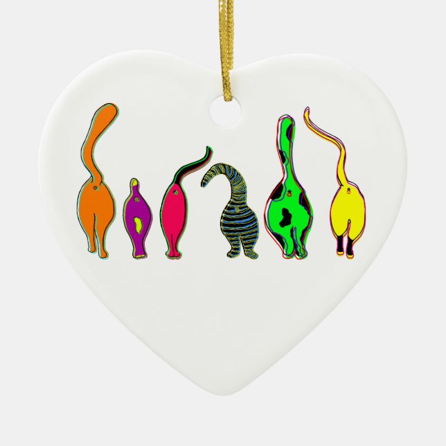 Colourful Cat Butts Ceramic Ornament (Front)