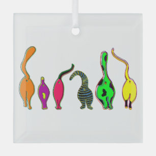 Colourful Cat Butts Glass Ornament