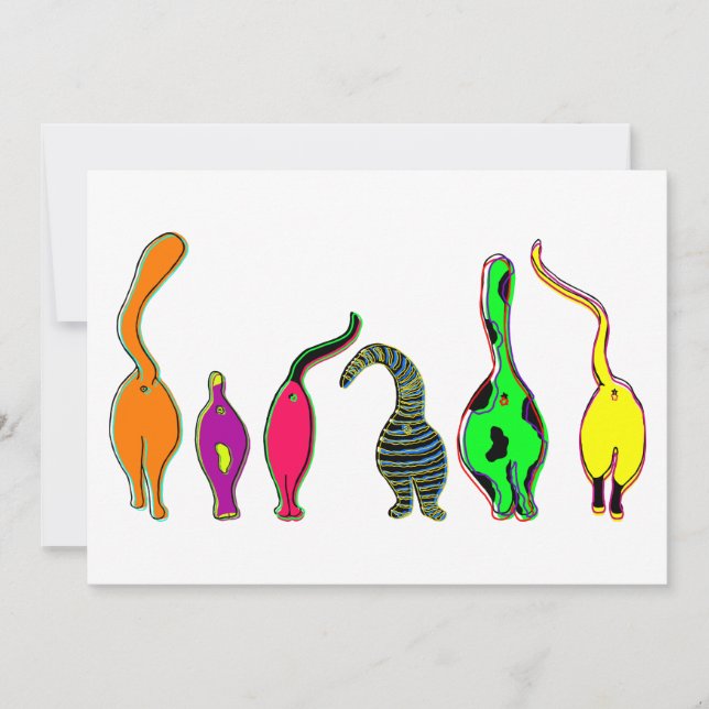 Colourful Cat Butts Invitation (Front)