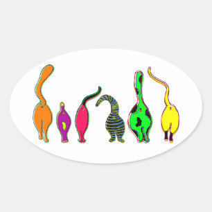 Colourful Cat Butts Oval Sticker