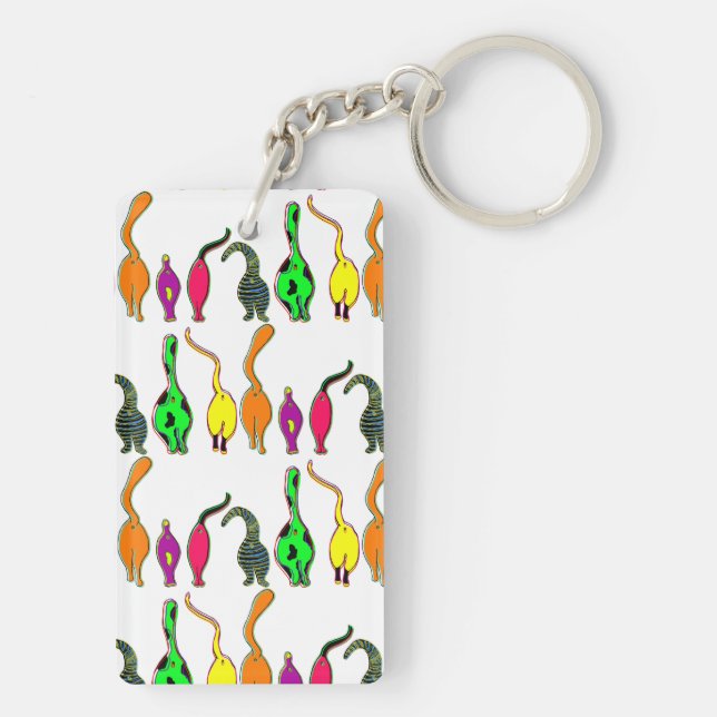 Colourful Cat Butts Pattern Keychain (Back)
