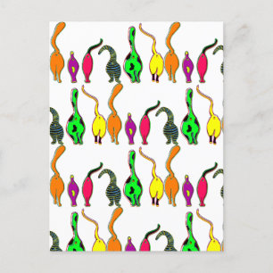 Colourful Cat Butts Pattern Postcard