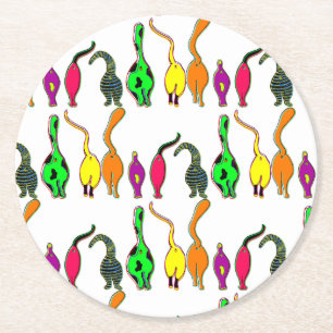 Colourful Cat Butts Pattern Round Paper Coaster