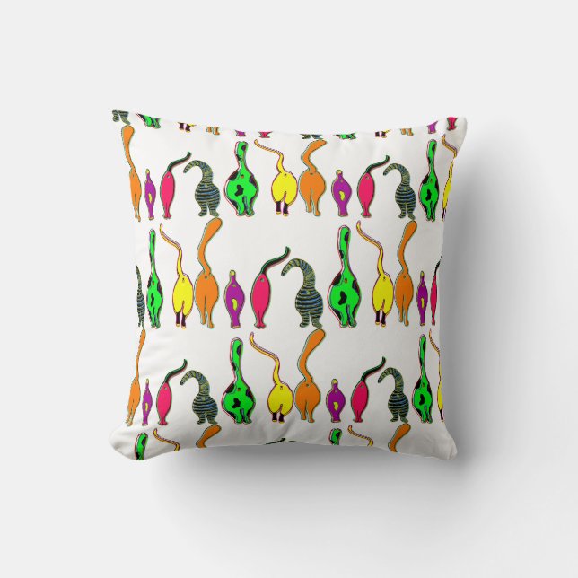 Colourful Cat Butts Pattern Throw Pillow (Front)