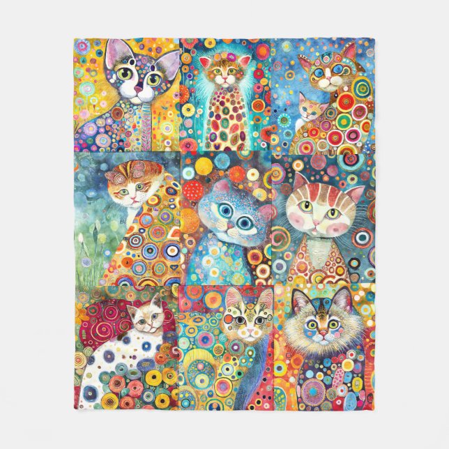 Colourful Cat Colage Fleece Blanket (Front)