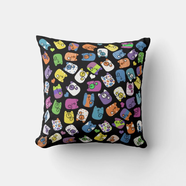 Colourful Cat Collage Throw Pillow (Front)