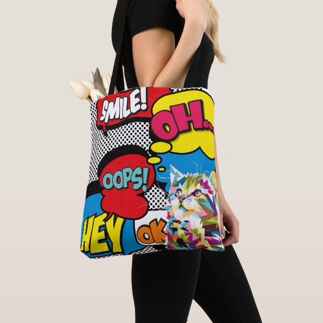 Colourful Cat Comic Hope Iconic Pop Art Tote Bag (Close Up)