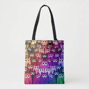 Colourful Cat Crowd Rainbow Gradient Kitty Pattern Tote Bag