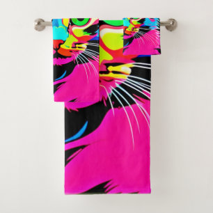 Colourful Cat Design Bath Towel Set