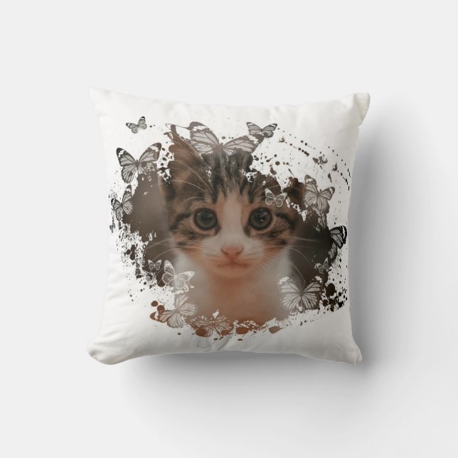 Colourful Cat Design Throw Pillow (Front)