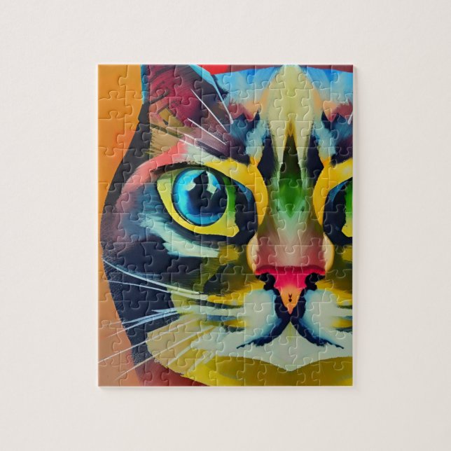 Colourful cat eye abstract strokes kitty voices jigsaw puzzle (Vertical)