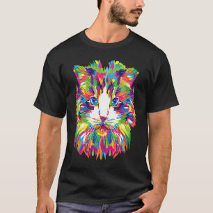Colourful Cat Face Watercolor Impressionist Style T-Shirt