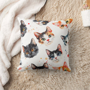 Colourful Cat Faces Pattern Decorative Pillow