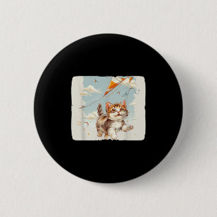 Colourful Cat Flies Kites Style For A Breezy Vibe  2 Inch Round Button