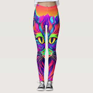 Colourful Cat Head Artwork Leggings