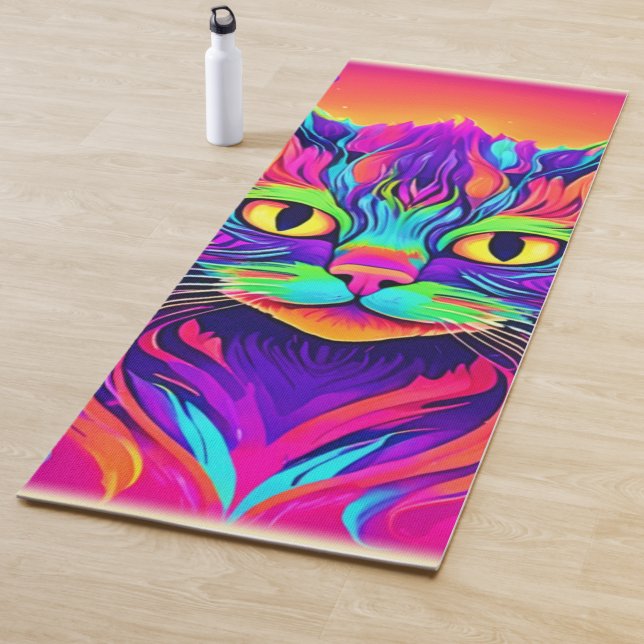 Colourful Cat Head Artwork Yoga Mat (In Situ)