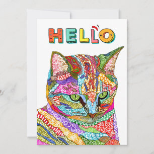 Colourful Cat Hello Greeting Card