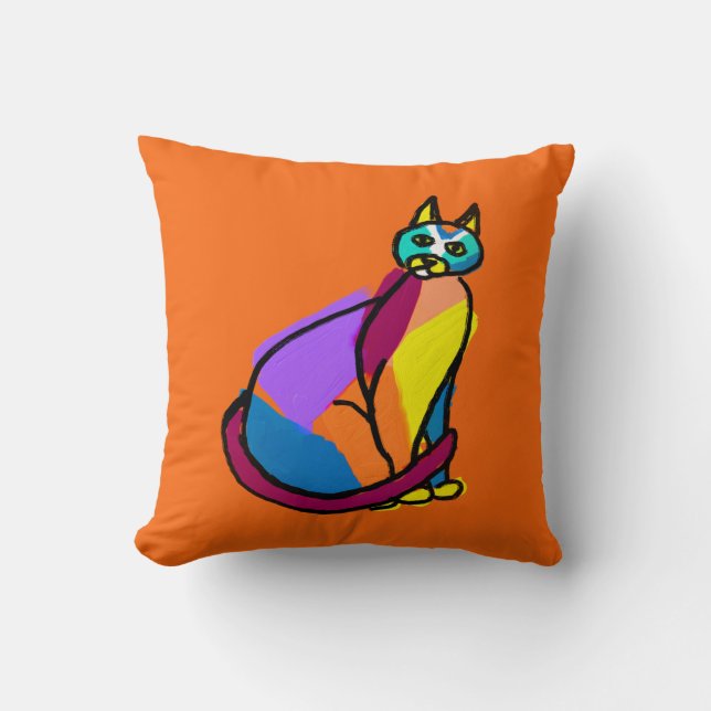 Colourful Cat Hero Throw Pillow (Front)