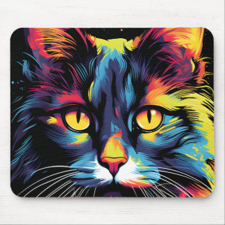 Colourful Cat Illustration Mouse Pad