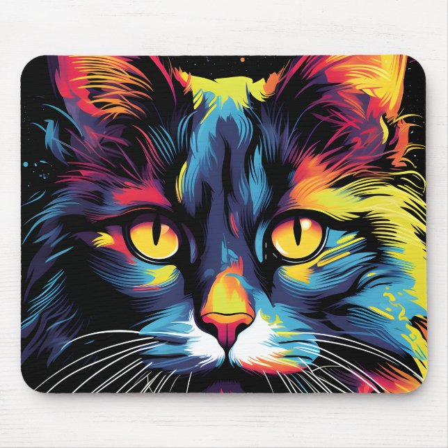 Colourful Cat Illustration Mouse Pad (Front)