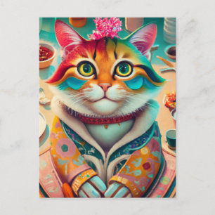 Colourful Cat in an outfit Postcard