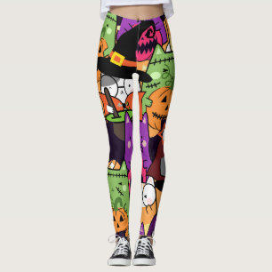 Colourful cat in halloween costume pattern leggings