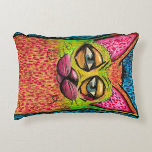 Colourful Cat in Oil Pastel Bright Colours Happy C Accent Pillow