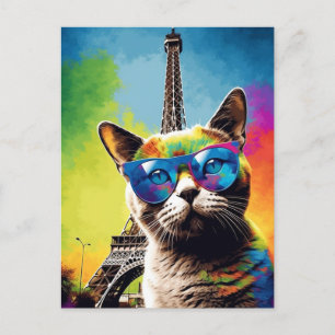 Colourful Cat in Sunglasses in Paris Postcard