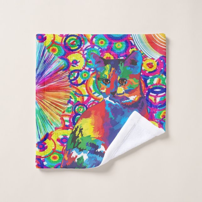 Colourful Cat Kitten Bathroom Towel Sets (Wash Cloth)